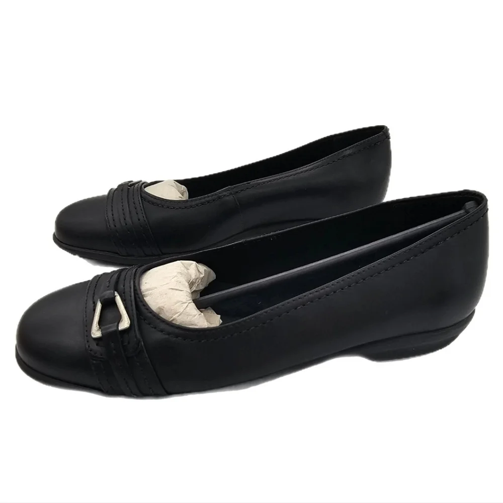 Walking Cradles Flynn Black Leather Slip On Ballet Flats Shoes Size 5 - Picture 3 of 14